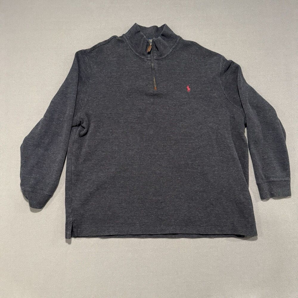 Polo Ralph Lauren Sweater Mens XXL Blue Cotton Knit 1/4 Zip Pullover Pony
